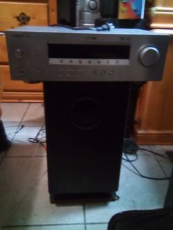Yamaha 240 W Receiver And Onkyo Subwoofer, Two Yamaha 160 Watt Speakers