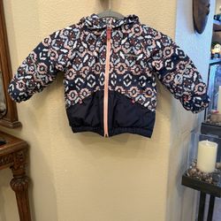PATAGONIA Girls Baby Navy Pink Snow Pile Patterned Hooded Puffer Jacket Size 2T