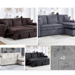 $380 . 2-P Convertible Sectional  Sleeper Sofa W/ Cupholder Sofa Storage & USB Ports  89”x 59”X36”H