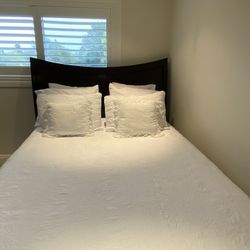 Queen Bed With Box Spring, Mattress, Night Stand 