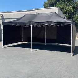 (Brand New) $225 Heavy-Duty 10x20 ft Canopy w/ 4 Sidewalls, Outdoor Patio Pop Up Tent Gazebo with Carry Bag, Black