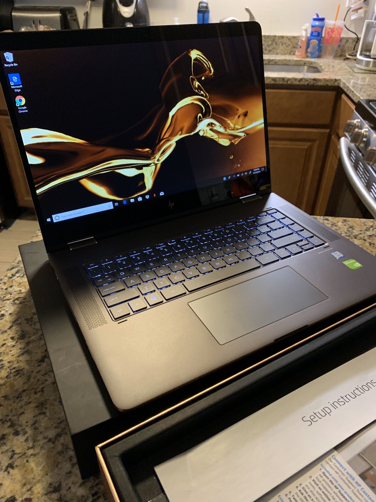 Hp specter 15 8 generation. I7 16 gb. 512 ssd. Like new sleeve includes running windows 10