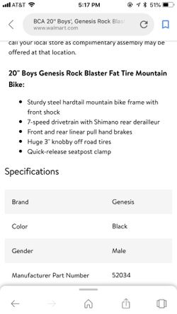 New BCA 20 Boys Genesis Rock Blaster Fat Tires Mountain Bicycle