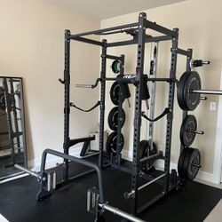 Rep Fitness Power Rack + Lat Pulldown + Weights