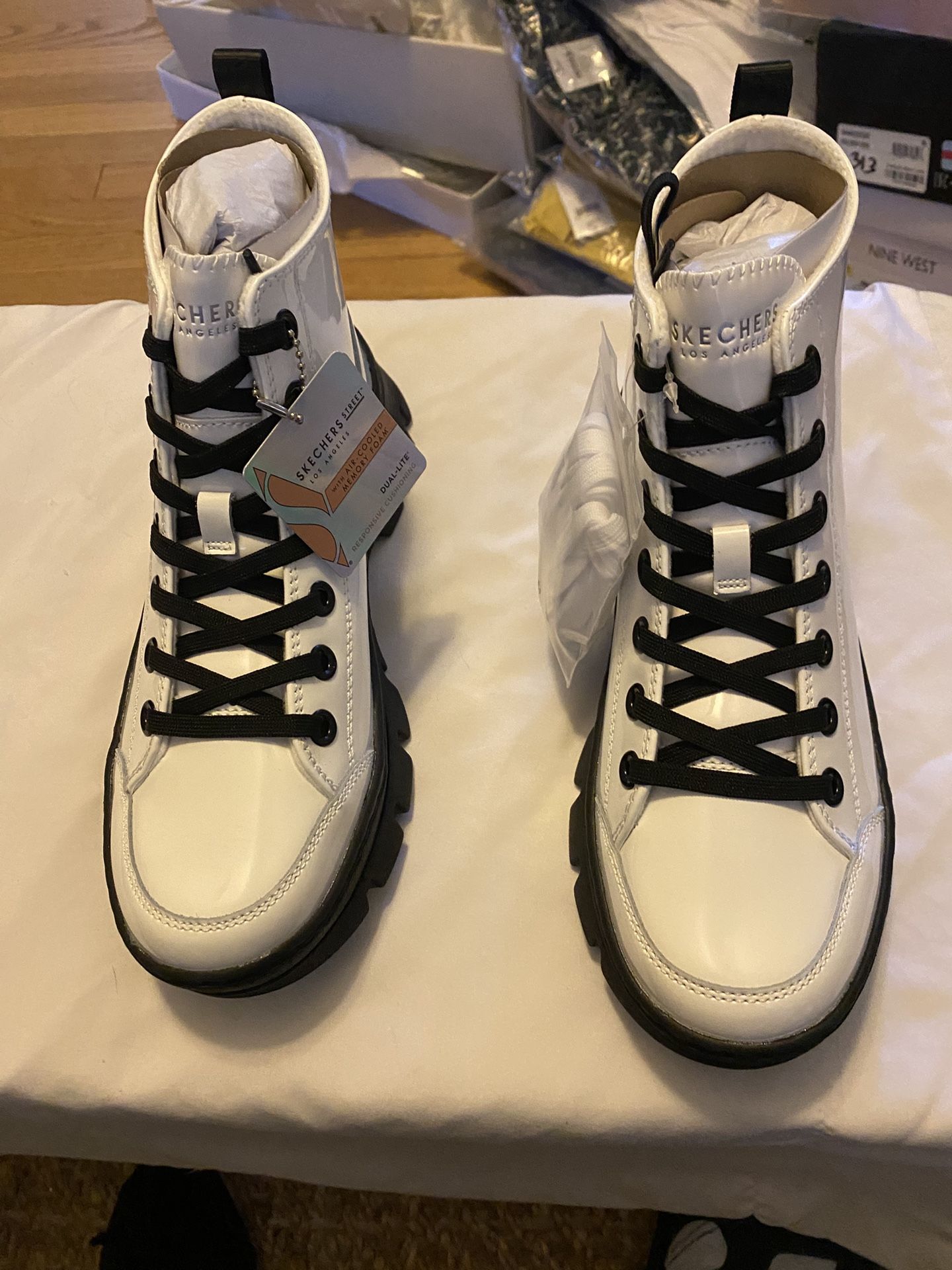 Sketchers White Lace Up Boots