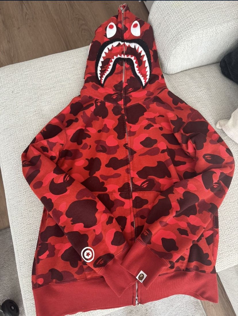 Red Bape Camo Shark Zip Up Hoodie