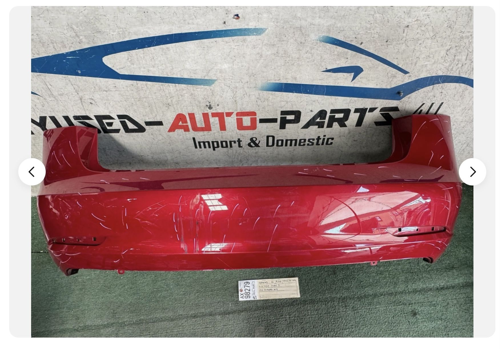 2017 - 2018 - 2021 - 2022 TESLA MODEL 3 REAR BUMPER COVER OEM AX98279 w/o sensor holes