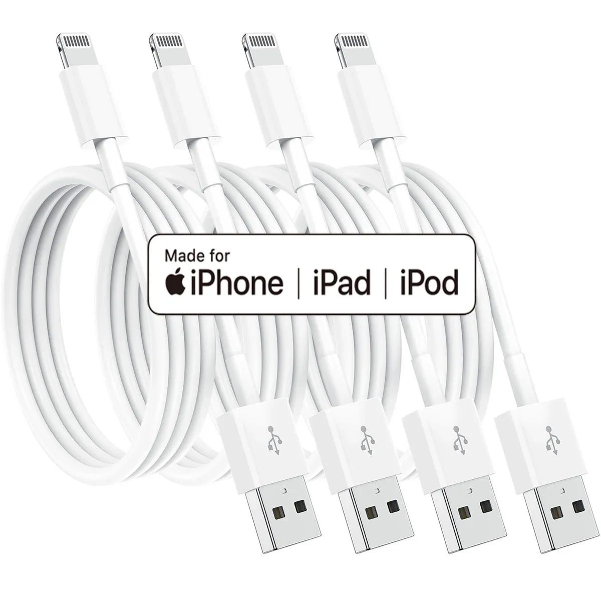 {5 Packs} Lighting USB Cable for IPHONE, IPAD, IPOD models wide compatibility, 1 Meter, Fast Charging, White color.