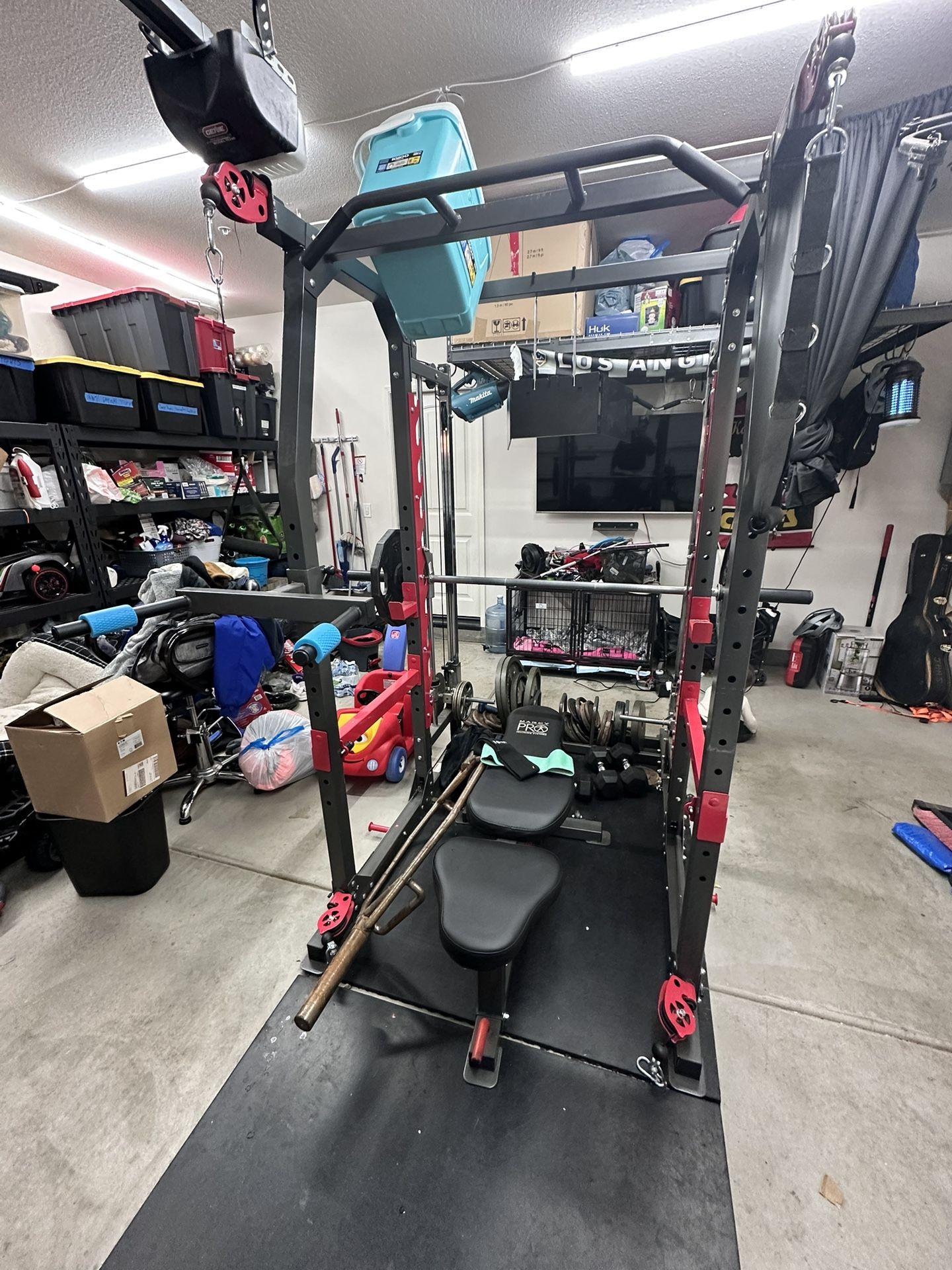 Marcy Pro Smith Machine Weight Bench Home Gym Total Body Workout Training System