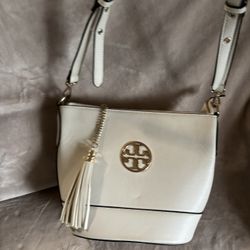 Cream Logo Tassel Shoulder Handbag Purse