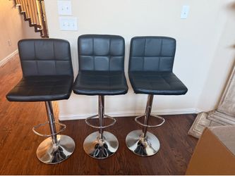 Set of 3 Black Leather Swivel Bar Stools – Like New – Moving Sale