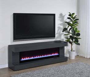 Mallory Grey High Gloss TV Stand Fireplace Console Bluetooth Speaker