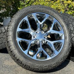 33” tires on 22” chrome snowflake wheels new 6x5.5 GMC Sierra Chevrolet Silverado rims 6 lug