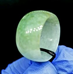 Burmese icy type A jadeite jade lucky ring US 10. Certified.