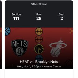 Miami Heat Va Brooklyn Nets Sec 111 Row 28 Seats 1-2 $160 For Both 
