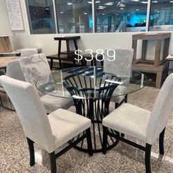 Elegant! 5-pc Dining Table Set With Light Grey Corduroy Fabric Seats