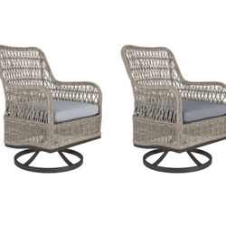 2 Set Of  Swivel Dining Chair with Blue Cushioned Seat