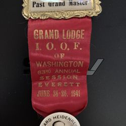 Vintage 1941 Washington Past Grand Lodge Master Ribbon Edward Heidenreich  I.O.O.F Everett, WA