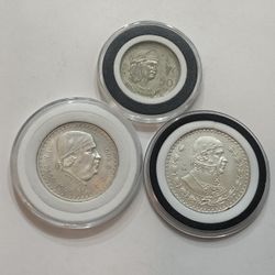 Mexico Old Silver Coins Un Peso & 50 Centavos