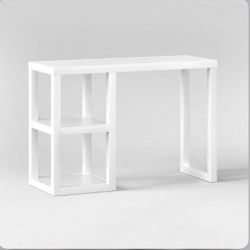 Wood White  Writing Desk Console Desk With Storage Shelves