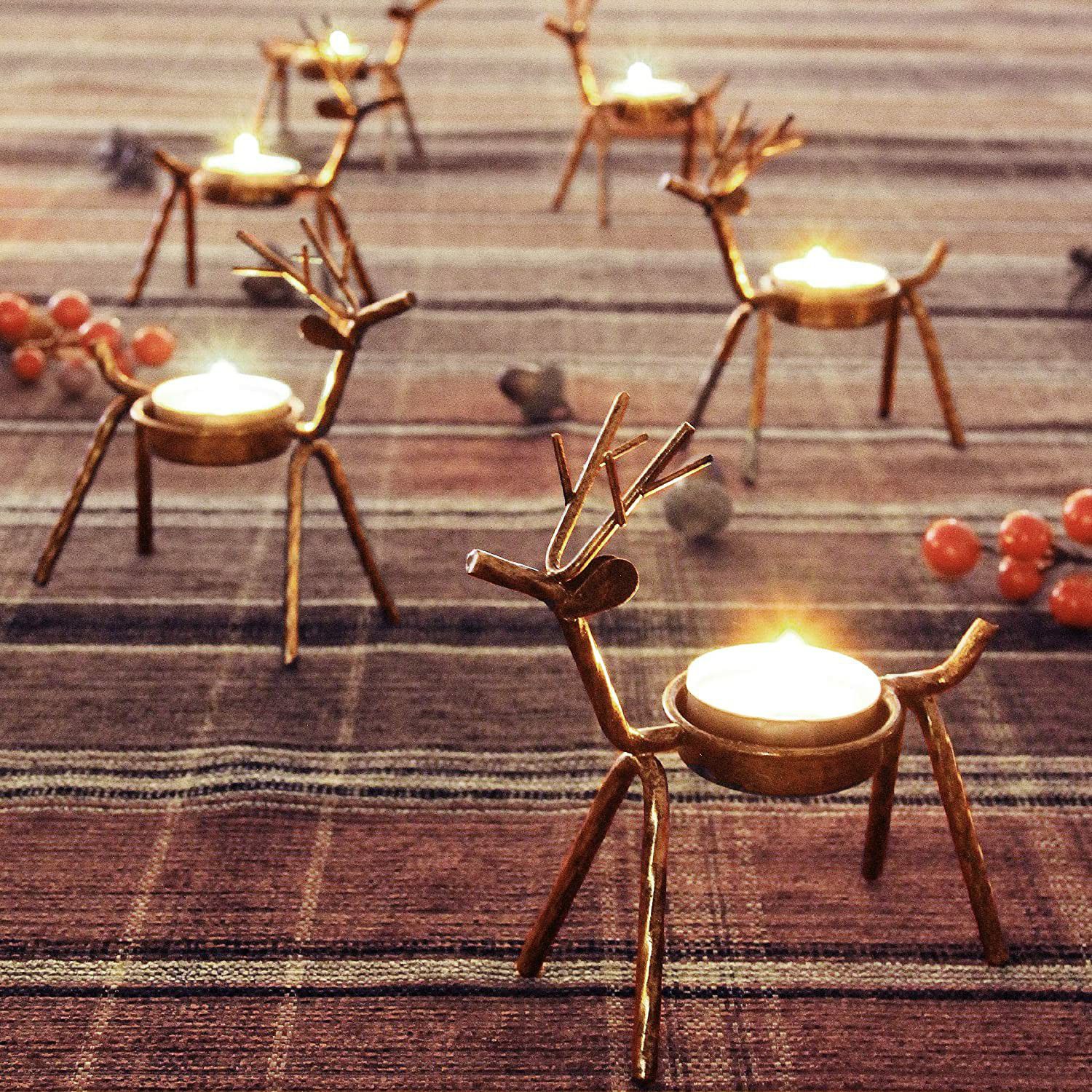 6 Pack Metal Reindeer Tea Light Candle Holders, Holiday Decor, Table Decor