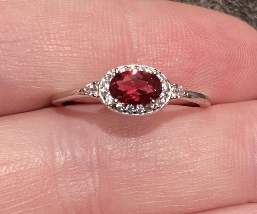 Ruby Silver Ring Sz 8