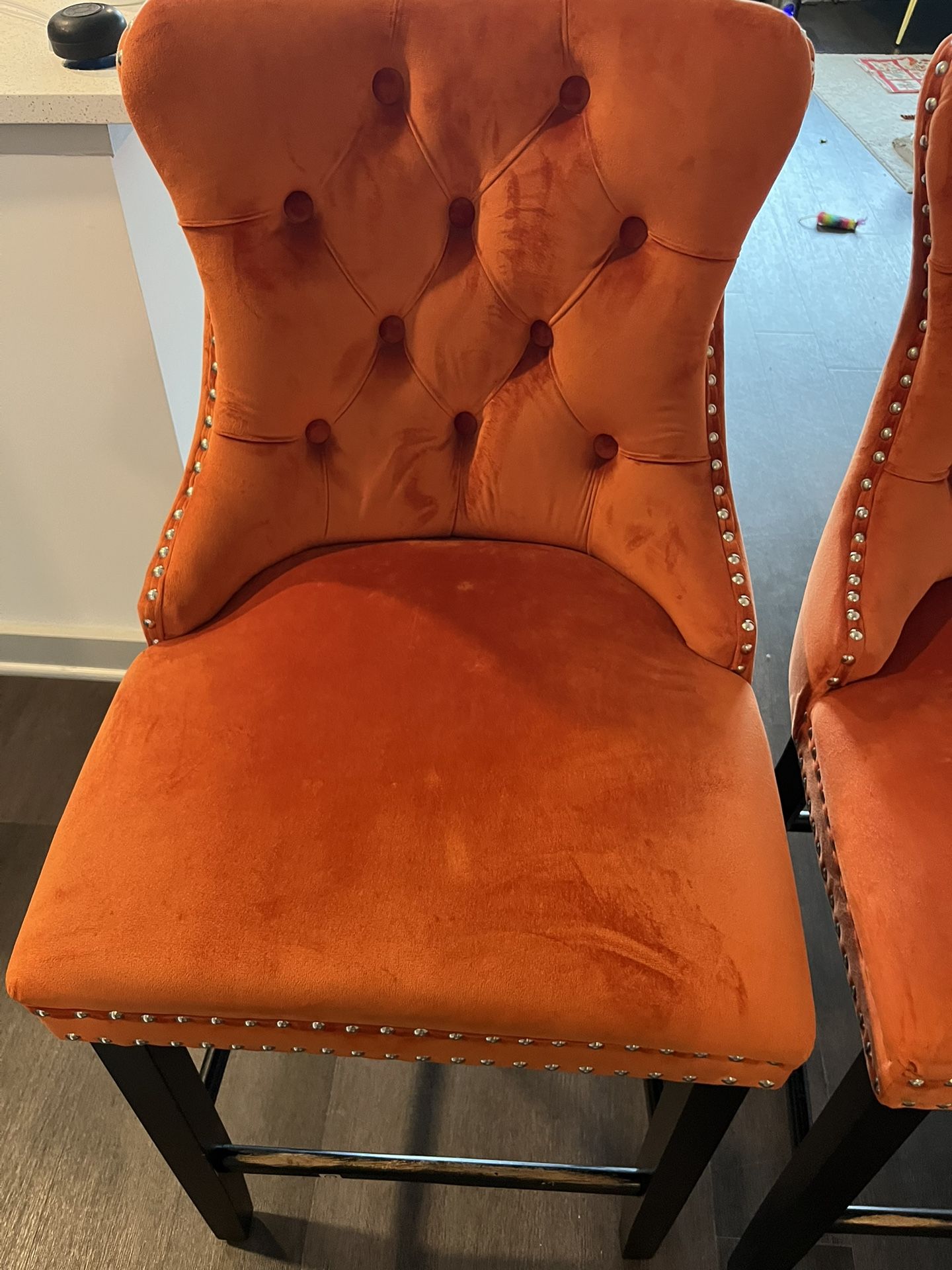 Orange, Velvet, Kitchen Stools