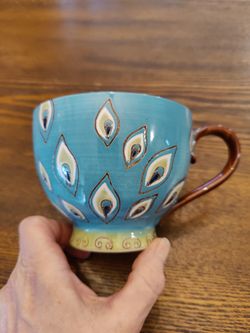 Pier 1 Imports Hand-painted Dolomite Peacock Mug