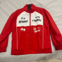 Red Racing Track Jacket – Motorsport Style Full Zip – Size M