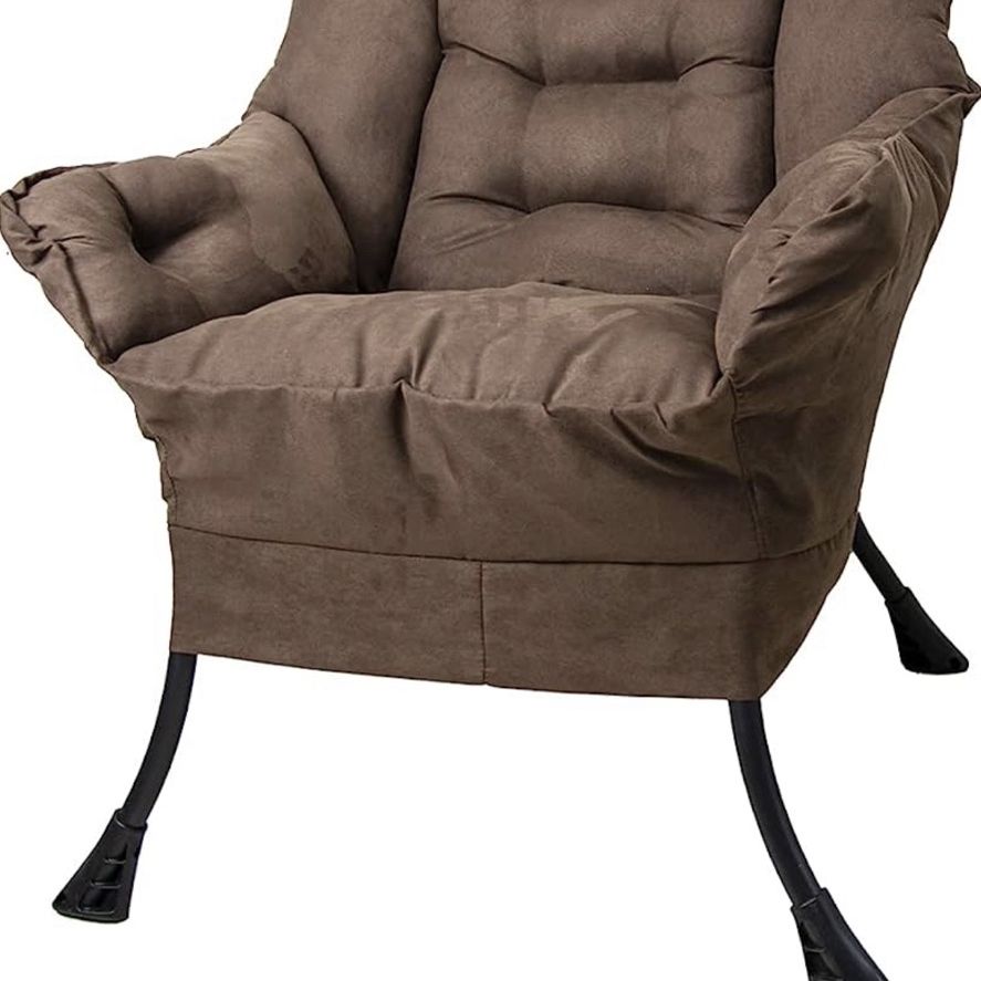 TOYSINTHEBOX Accent Sofa Chair Living Room Chair Single Steel Frame Lazy Chair Reclining Armchair with Thick Padded Back and Two Side Pockets, Brown