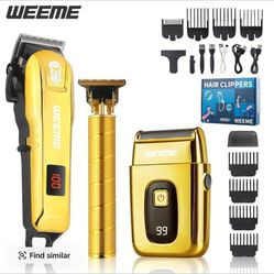 3-Piece Professional Blonde Hair Clipper & Trimmer Kit for Men - USB-Rechargeable Barber Set Featuring LCD Display, Adjustable Blade Hair Clippers, an