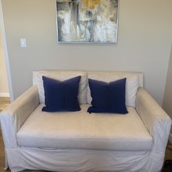 Pottery Barn York Slipcovered Loveseat 60.5” Washed Linen/Cotton Ivory