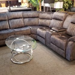 Brand New Blue Gray Corner Sectional With Manual Reclining Seats