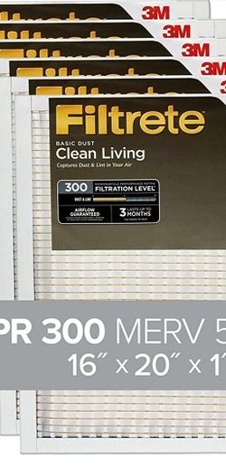 Filtrete 16x20x1, AC Furnace Air Filter, MPR 300, Clean Living Basic Dust, 6-Pack (exact dimensions 15.69 x 19.69 x 0.81)