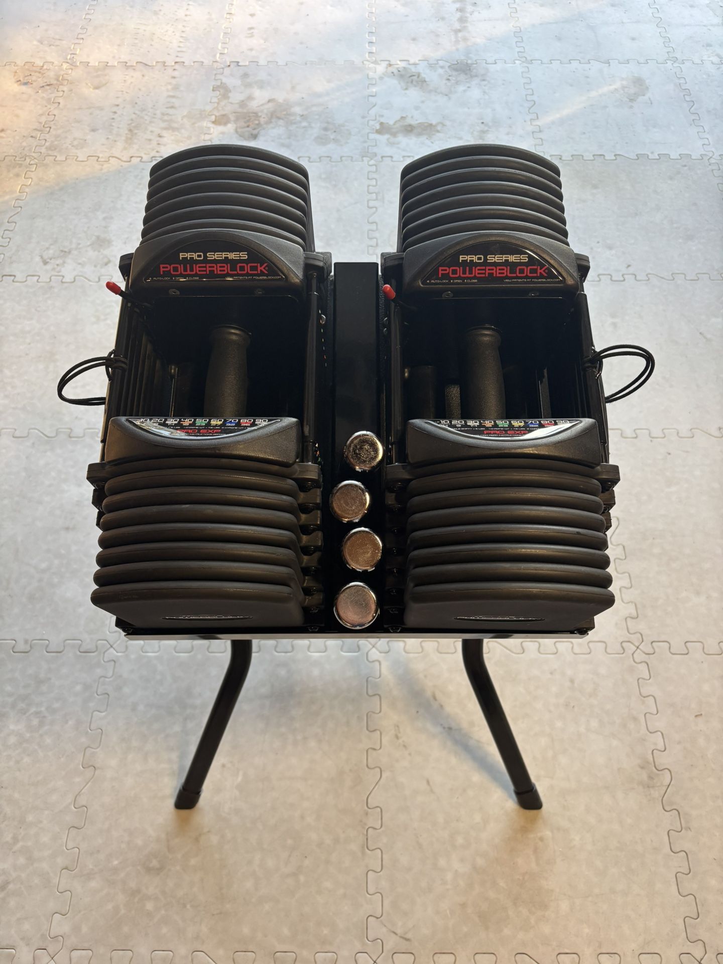 PowerBlock Pro Exp Dumbbells 5-90 Lbs and Stand