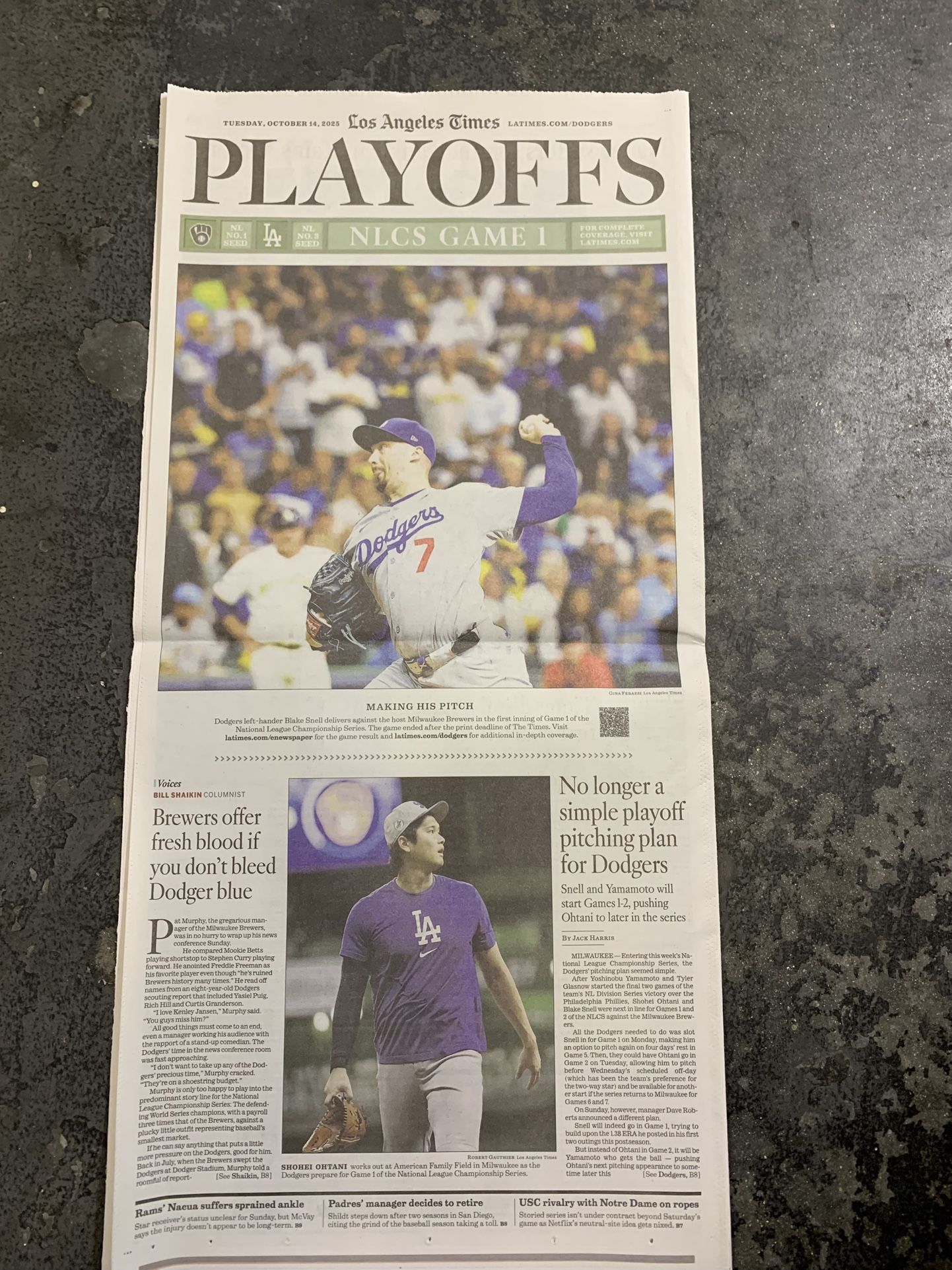 Dodgers Playoffs Game 1Win Los Angeles Times