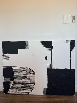 Modern Black & White Abstract Canvas Wall Art – 48” × 36”