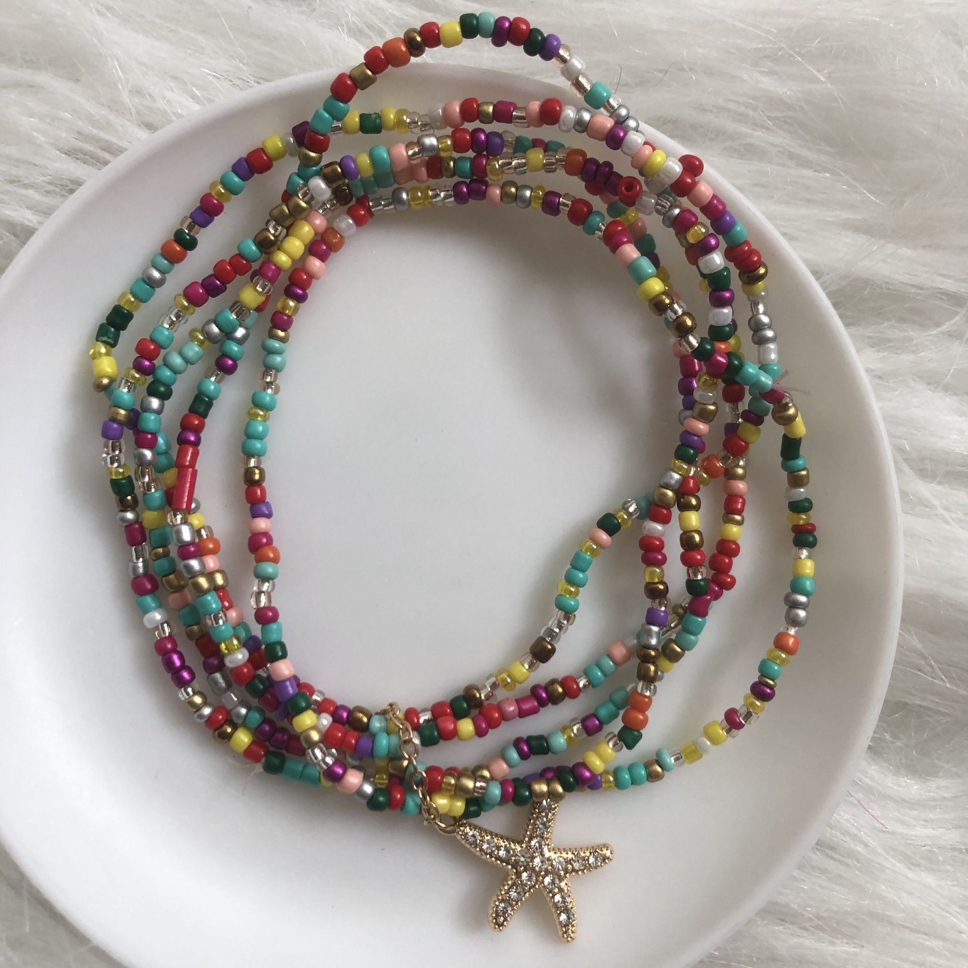 Beautiful fun boho colorful bead starfish anklet