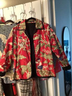 Anne Carson Reversable Light-Weight Cotton Jacket  W/ Adorable Monkeys/Palm Trees Sz S $4