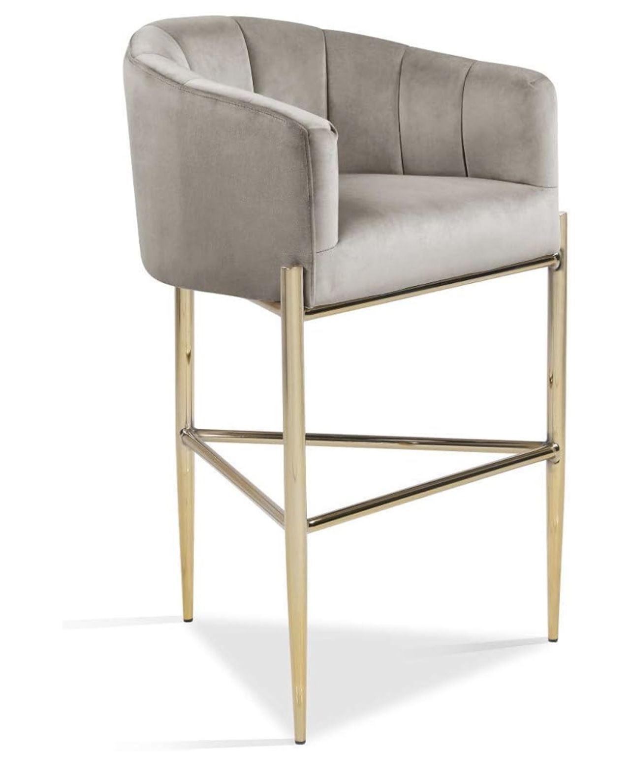 Iconic Home Cyrene Bar Stool Chair Velvet Upholstered Shelter Arm Shell Design 3 Legged Gold Tone Solid Metal Base Modern Contemporary, TAUPE
