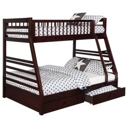 BROWN twin/full WOOD BUNK BED