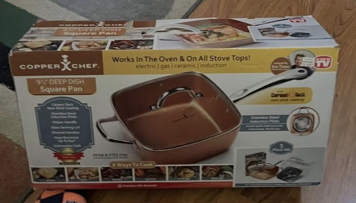 COPPER CHEF. 9% DEEP DISH Square Pan Works In The Oven & On All Stove Tops! electric | gas | ceramic