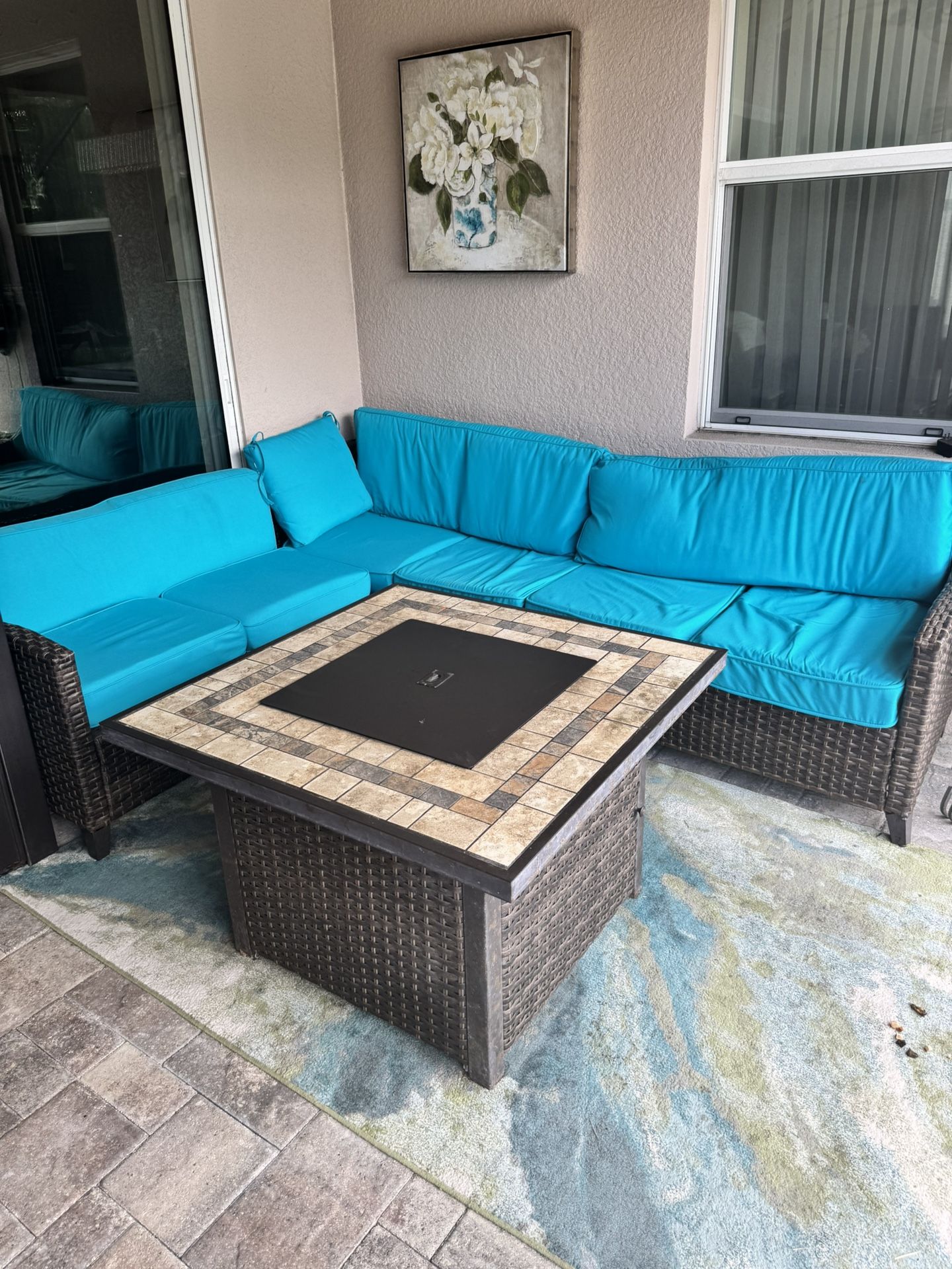 Outdoor Sectional With The Fire pit Table. 