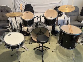 Drum set with guitars