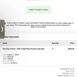 2 6 Flags CA Tickets With Flash Pass For 8/1/24