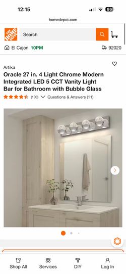 Artika Oracle 27 in. 4 Light Chrome Modern Integrated LED 5 CCT Vanity Light Bar for Bathroom with Bubble Glass