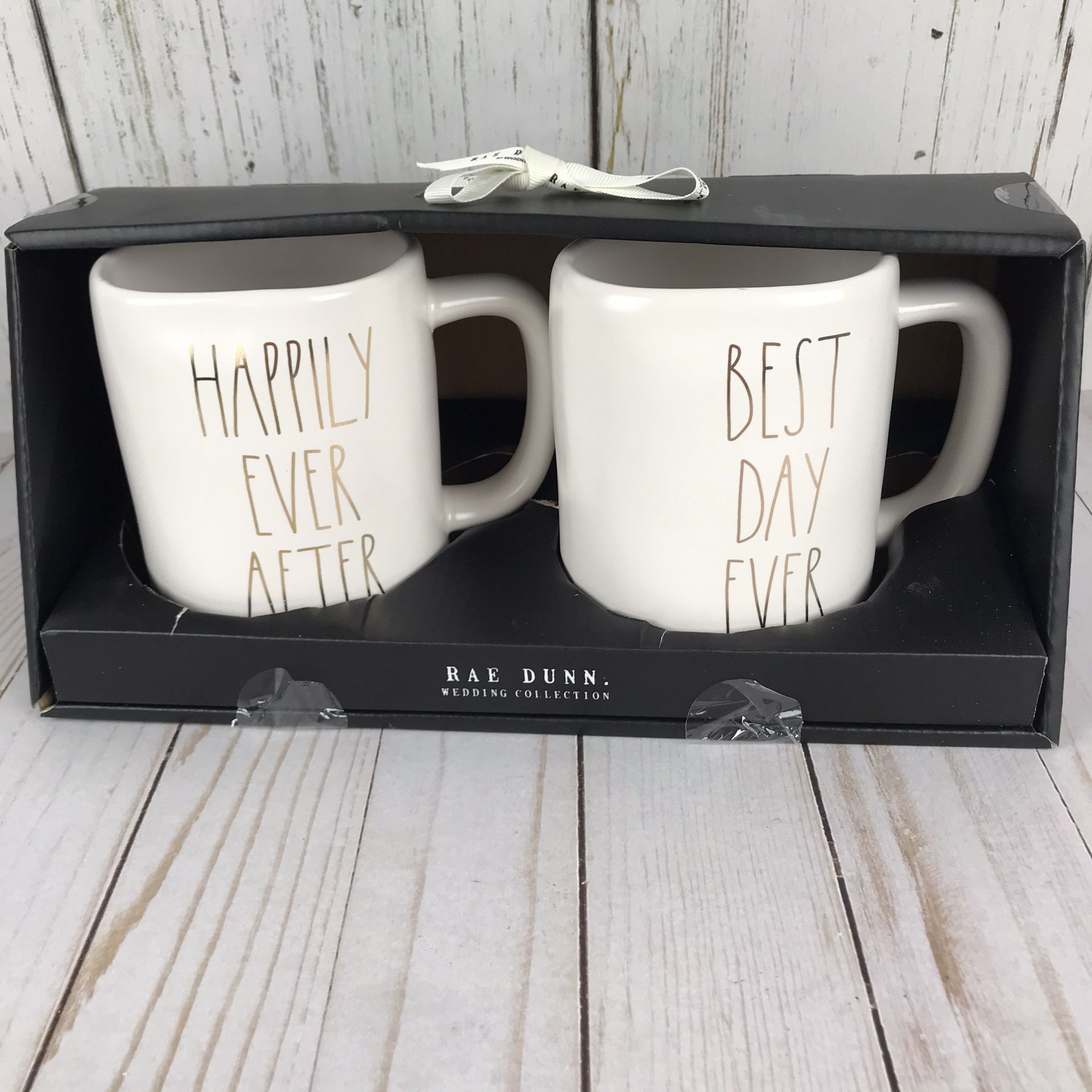 Rae Dunn 2 pk. BEST DAY EVER & HAPPILY EVER AFTER Mugs