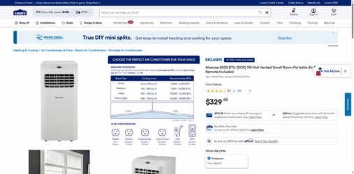 Brand New Hisense AC Portable Air Conditioner 6,000 BTU - Cools 250 Sq Ft