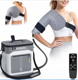 Ice Machine for Shoulder After Surgery, Programmable & Live Temp FSA-HSA: Quiet Cold Therapy System w/ Shoulder Compression Pad, 12H Strong Cryotherap