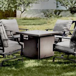 5 Piece Patio Furniture Set with 32”  Steel Square Propane Fire Pit Table